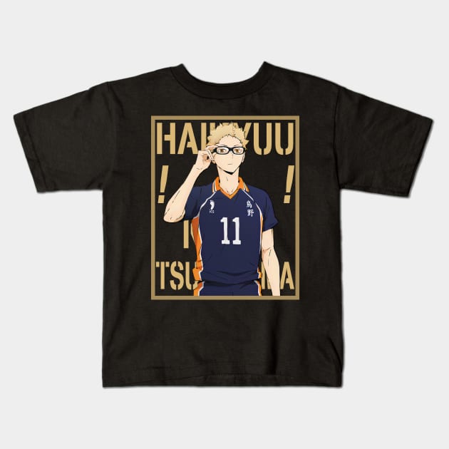 Haikyuu!!: Kei Tsukishima with Colored Background Text Kids T-Shirt by InalZ